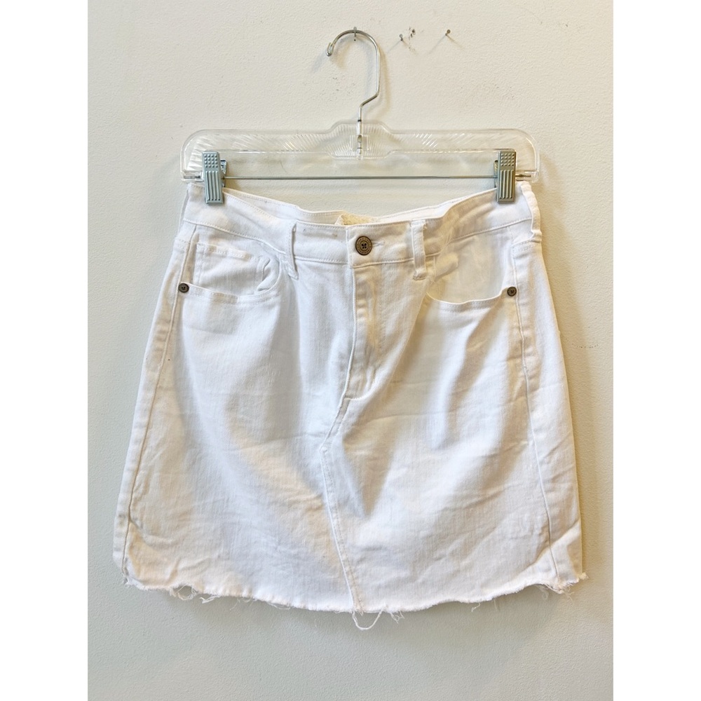 White Distressed Denim Mini Skirt